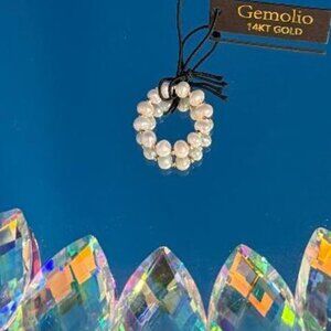 NWT 14 KT & GENUINE FRESHWATER PEARL RING GORGEOUS 14KT GEMOLIO ADJUSTABLE SIZE